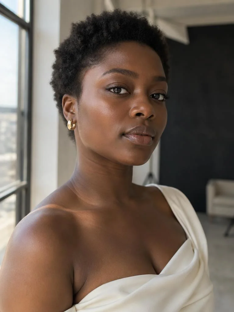 Nigerian beauty creator photographed in natural window light