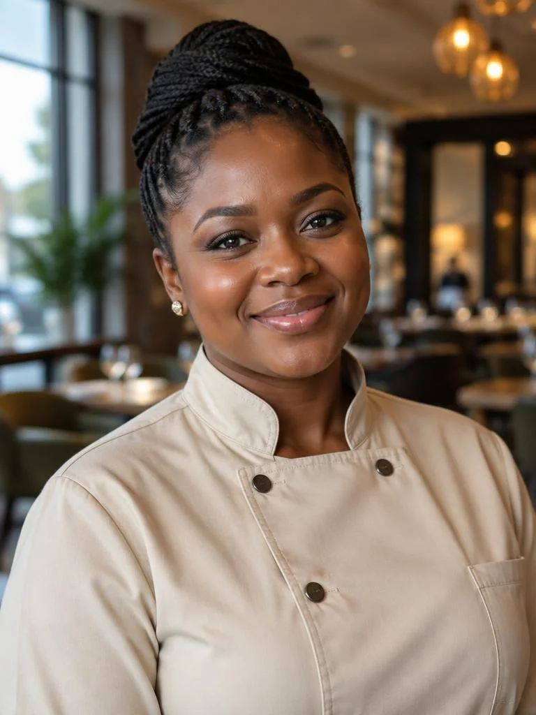 Nigerian food and hospitality creator in a restaurant setting