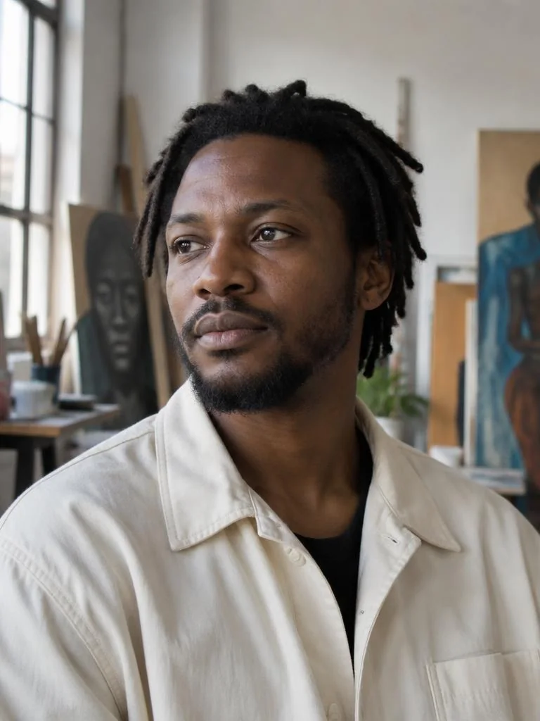 Nigerian art and design creator in a working studio
