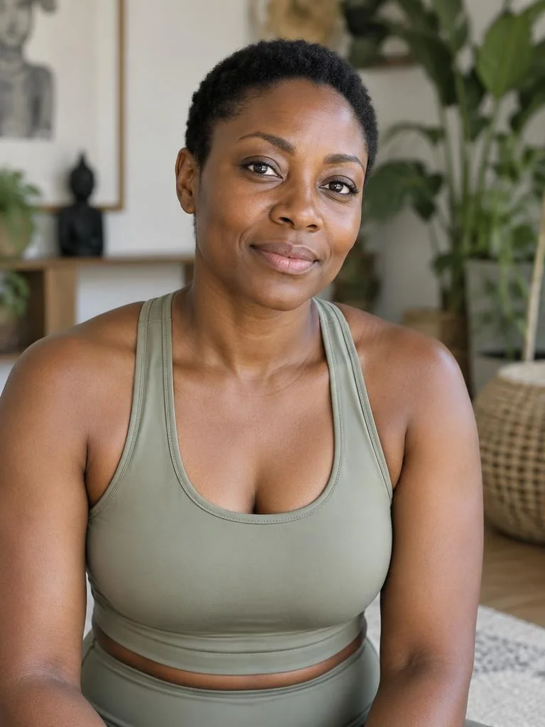Nigerian health and wellness creator in a calm natural interior