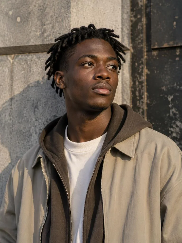 Nigerian streetwear and culture creator in an urban setting